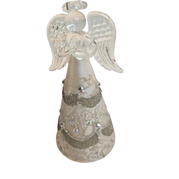 Pier 1 Angel Glass Angel Glittery dress Clear & Metal with Box, Satin lining - Picture 2 of 8